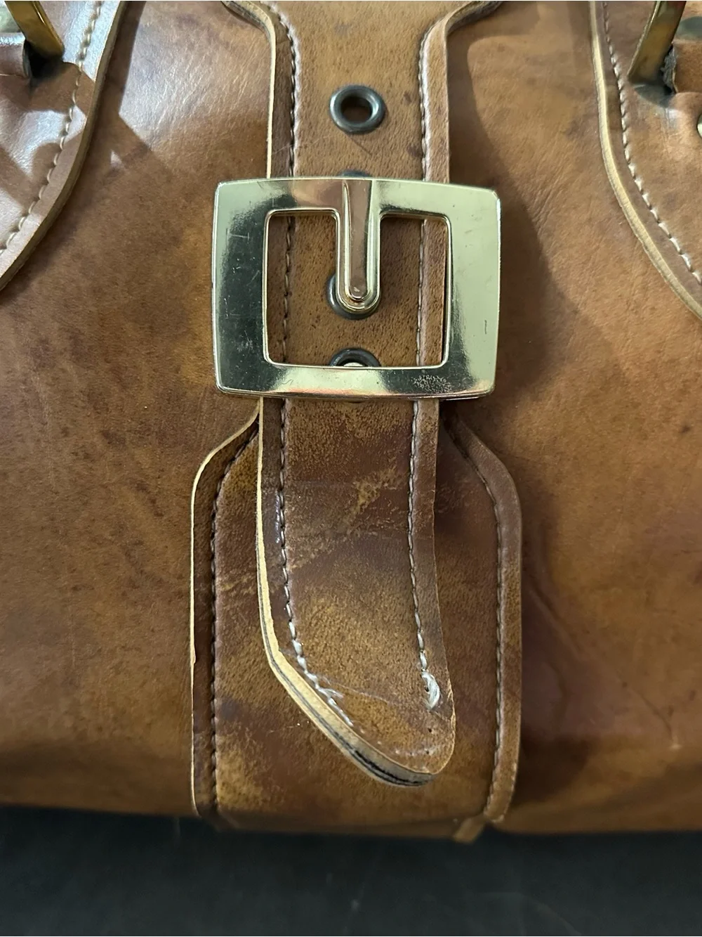 Invicta Vintage Brown Leather Duffel Bag with Brass Hardware Weekender Italy